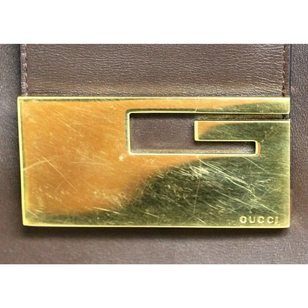 90th Y2K  Gucci BROWN GENUINE LEATHER SUEDE LINED LOGO HANDBAG PURSE SATCHEL